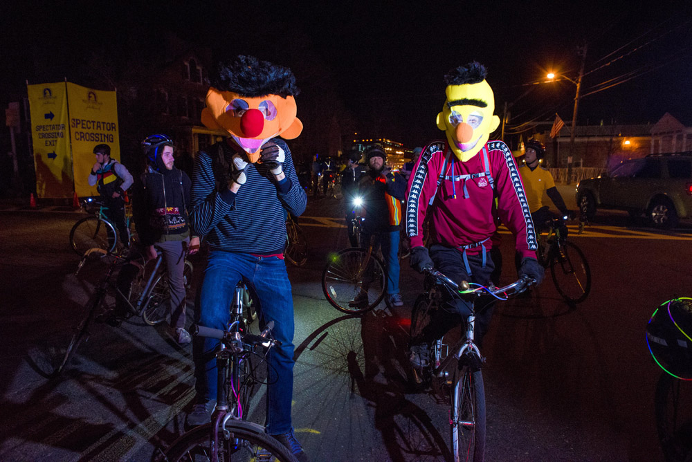 Ernie and Bert at the starting line of the Boston Marathon