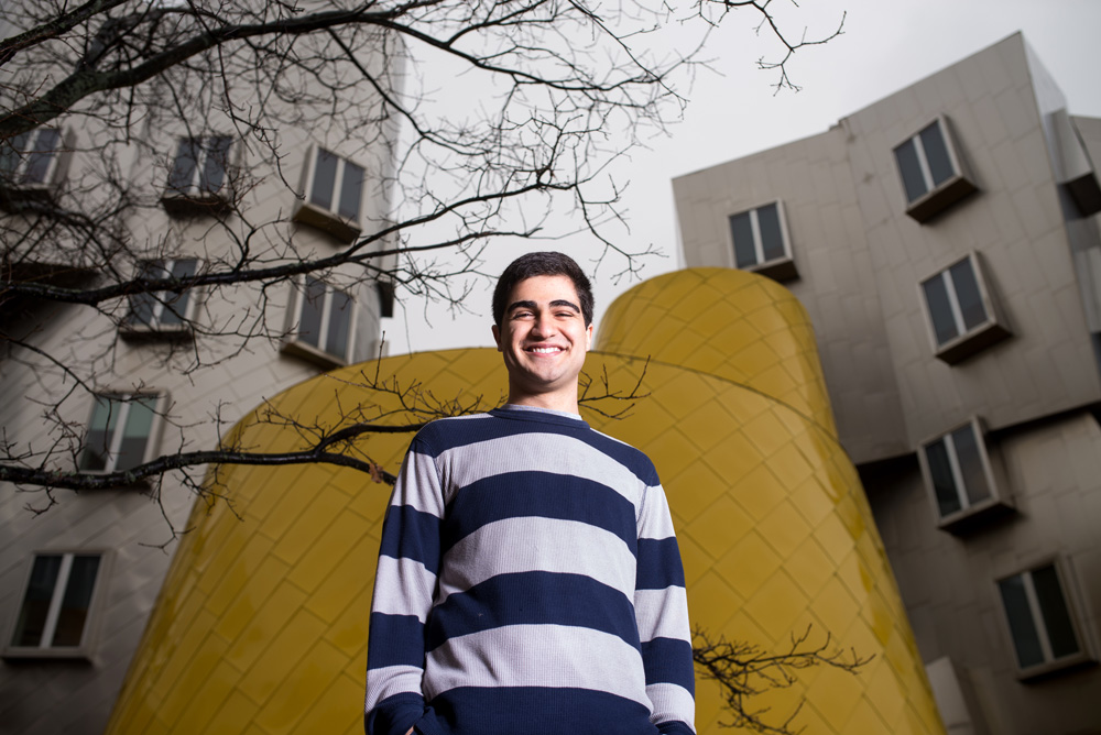 12/02/2015 - Cambridge, MA - Portrait of MIT senior Sami Alsheikh outside the Stata Center on December 2nd, 2015. (Ian MacLellan for MIT News)